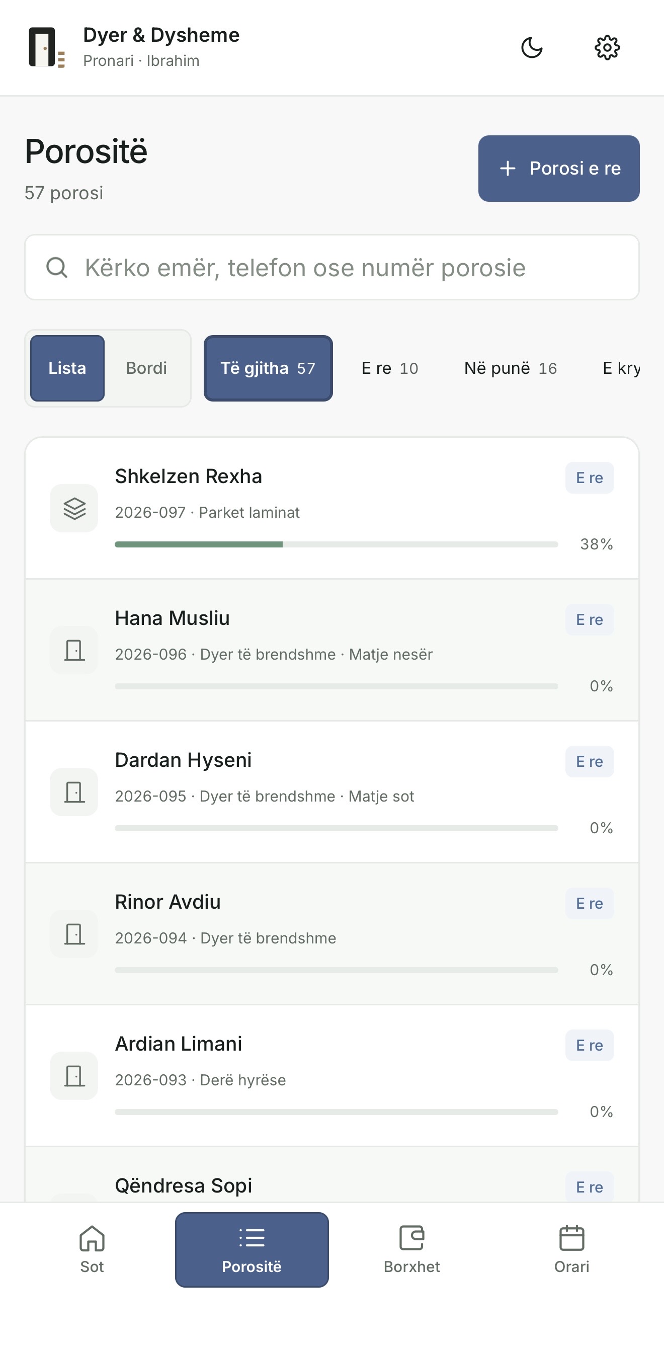 Lista e porosive për dyer dhe parket